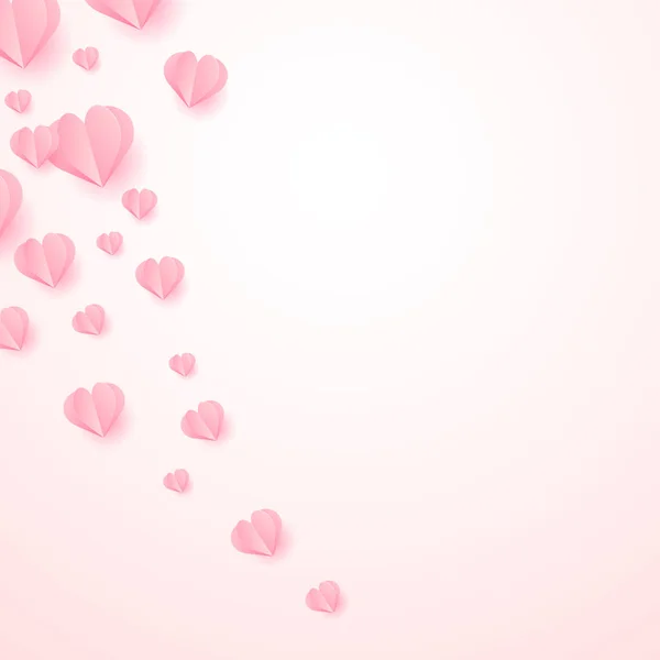 Happy Valentine's day achtergrond met papier gesneden roze harten vliegen. Vector. — Stockvector