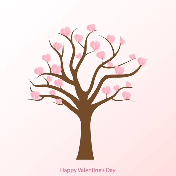 Happy Valentine's day card with tree and paper cut hearts. Vector — Stock Vector