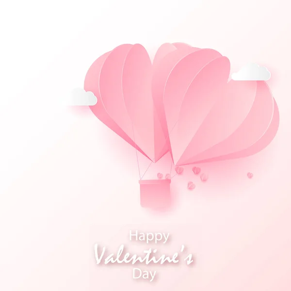 Happy Valentine's Day greeting card with flying paper cut pink hearts. Vector — Stock Vector
