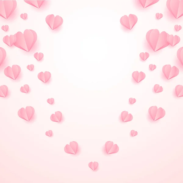 Happy Valentine's day achtergrond met papier gesneden roze harten vliegen. Vector. — Stockvector