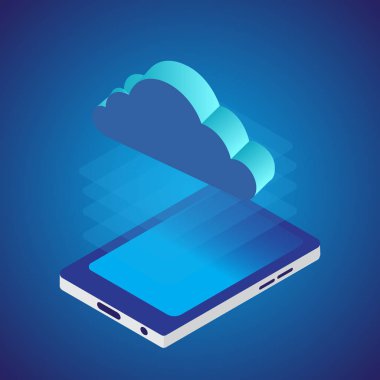 Akıllı telefonile bulut ağı. İyometrik tarz. Vektör