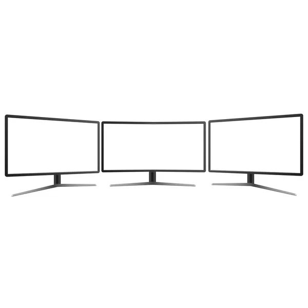 Szeroki ekran monitora Tv makiety. Lewym, prawym i przedni widok. Wektor. — Wektor stockowy
