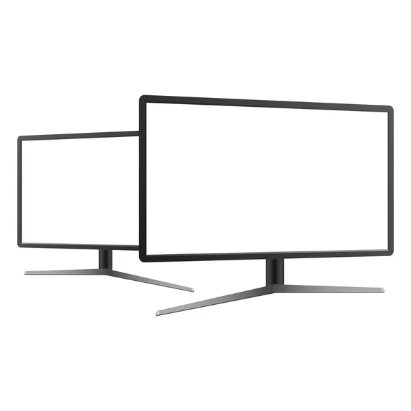Szeroki ekran monitora Tv makiety. Lewym, prawym i przedni widok. Wektor. — Wektor stockowy