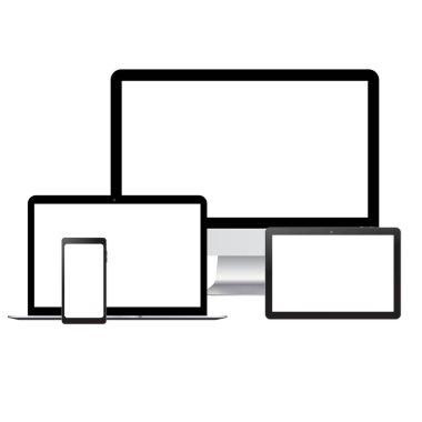 Gerçekçi Tv İzleyicisi smartphone dizüstü ve tablet mockup beyaz ekran ile.
