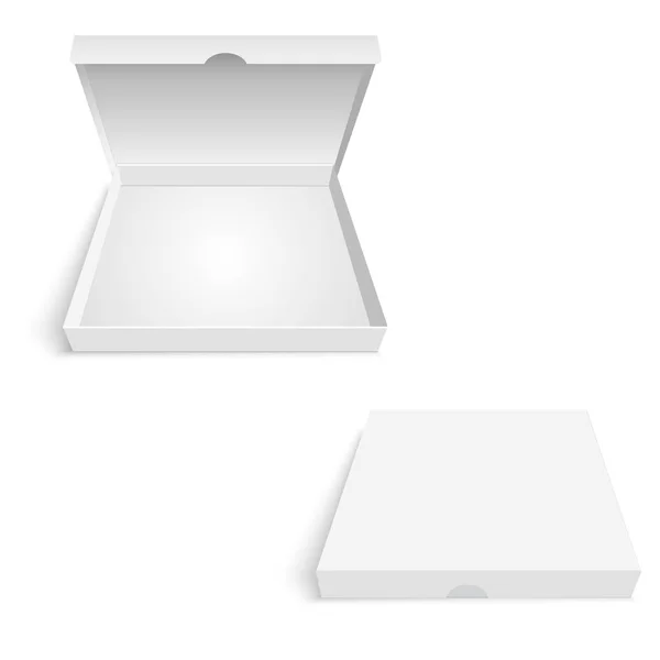 Modello di confezione scatola di pizza bianca. Illustrazione vettoriale . — Vettoriale Stock