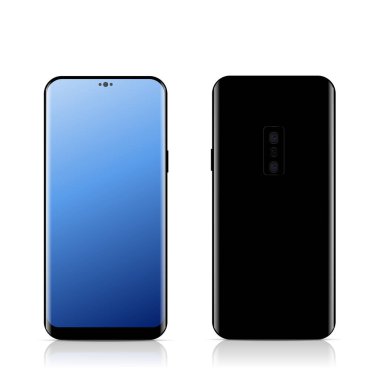 Gerçekçi modern akıllı telefon ön ve arka görünümü. Vektör