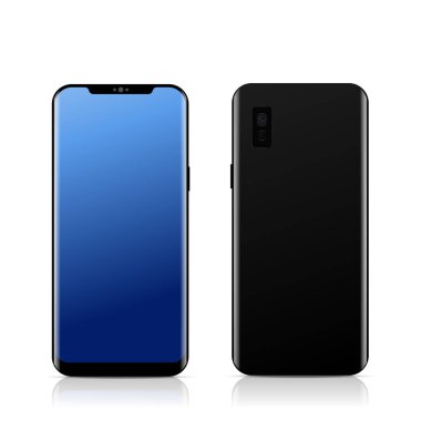 Gerçekçi modern akıllı telefon ön ve arka görünümü. Vektör