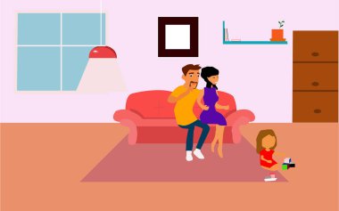 Mutlu bir aile. Baba Anne ve kızı oynuyor. Vektör.