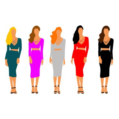 Bayan koleksiyonu elbise kümesi. Vektör.