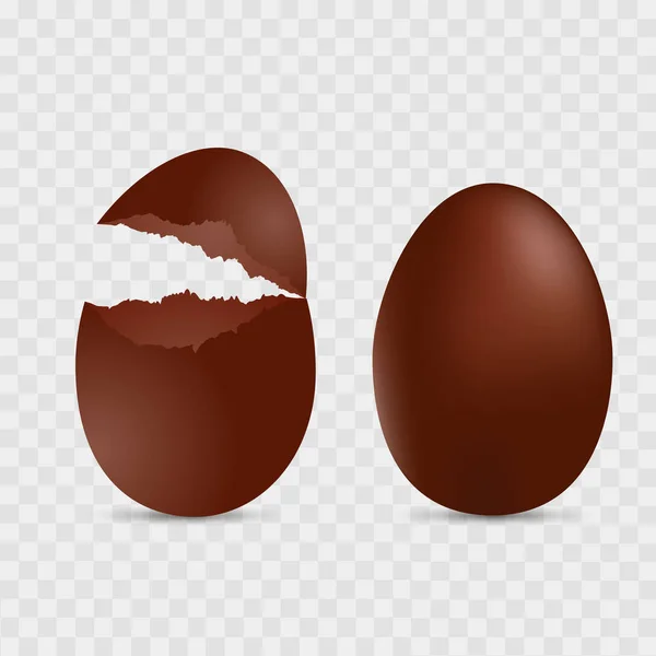 Geknacktes und volles Schokoladen-Ei. Vektor. — Stockvektor