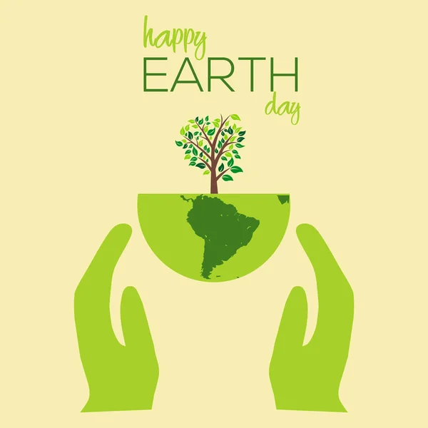 Happy Earth Day Karte mit Erde und Baum. Vektor — Stockvektor