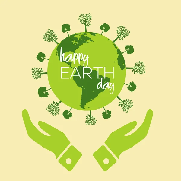 Happy Earth Day Karte mit Erde und Baum. Vektor — Stockvektor