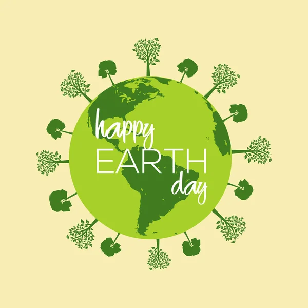 Happy Earth Day Karte mit Erde und Baum. Vektor — Stockvektor