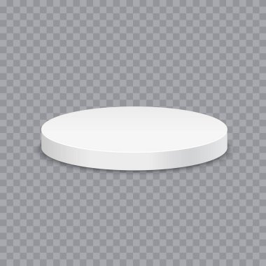 Beyaz podyum. Yuvarlak 3D boş podyum ve basamaklar. Vektör modellemesi