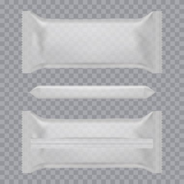 Gerçekçi gıda Aperatif yastık çanta. Önden ve arkadan görünüm. Kadar alay et. Vektör.