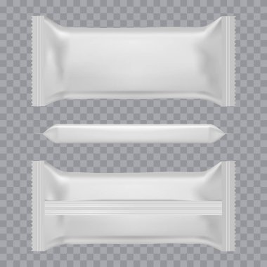 Gerçekçi gıda Aperatif yastık çanta. Önden ve arkadan görünüm. Kadar alay et. Vektör.