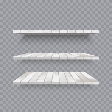 Ahşap raflar şeffaf arka plan üzerinde. Vektör