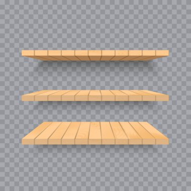 Ahşap raflar şeffaf arka plan üzerinde. Vektör