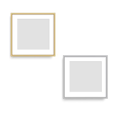Gerçekçi altın kare fotoğraf çerçevesi. Vektör