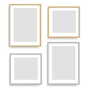 Gerçekçi gümüş ve altın kare fotoğraf çerçevesi. Vektör.