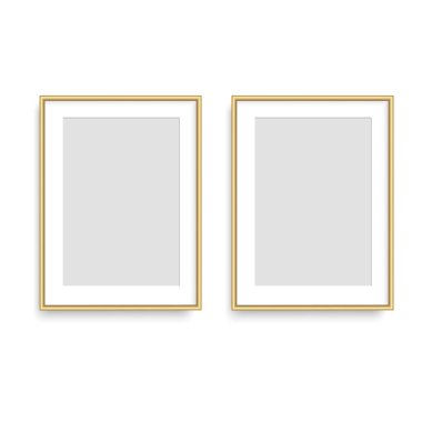 Gerçekçi altın kare fotoğraf çerçevesi. Vektör