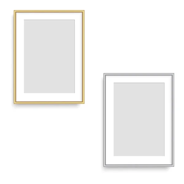 Realistic golden square photo frame. Vector — Stock Vector