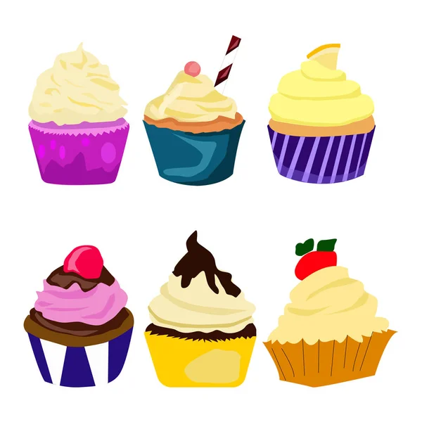 Set of tasty cakes isolated on white. Vector . — Stock Vector