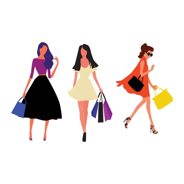 Hermosas mujeres jóvenes en ropa de moda. Vector — Archivo Imágenes Vectoriales