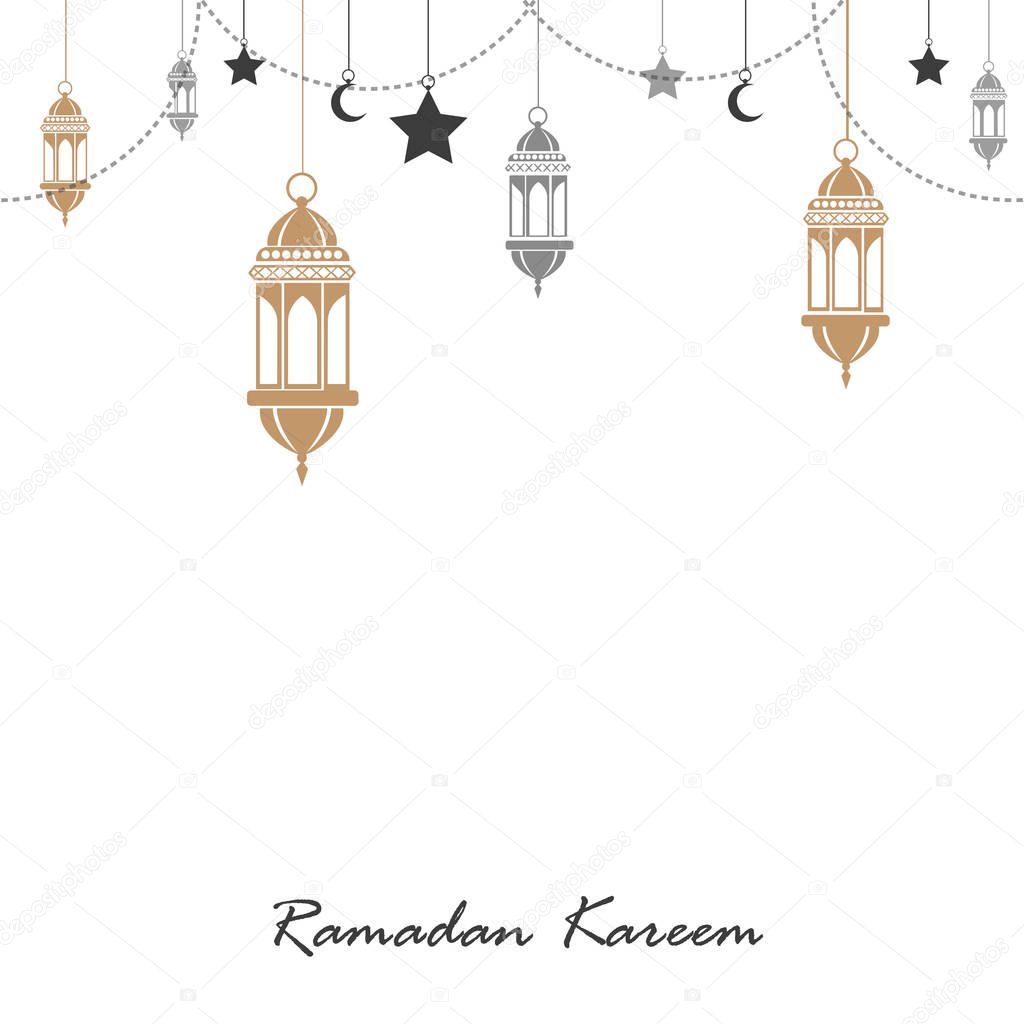 Ramadan Kareem greeting card with Islamic ornaments. Vector