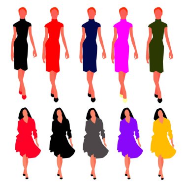 Güzel genç kadın moda giysileri. Vektör.