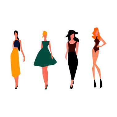 Güzel genç kadın moda giysileri. Vektör
