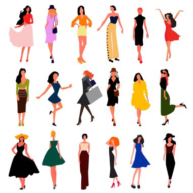 Güzel genç kadın moda giysileri. Vektör