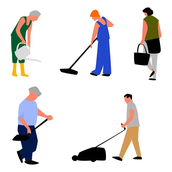 Set mannen die in de Tuinwerken. Vector. — Stockvector