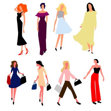 Güzel genç kadın moda giysileri. Vektör