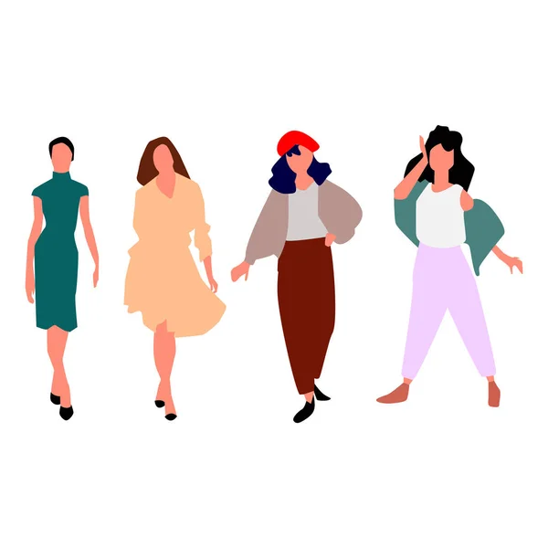 Beautiful young women in fashion clothes. Vector — Stock Vector