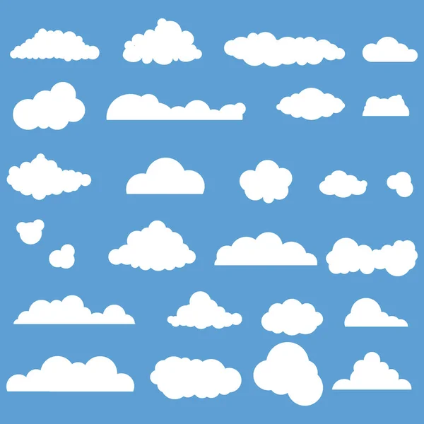 Ensemble de nuages de dessins animés sur bleu. Vecteur — Image vectorielle