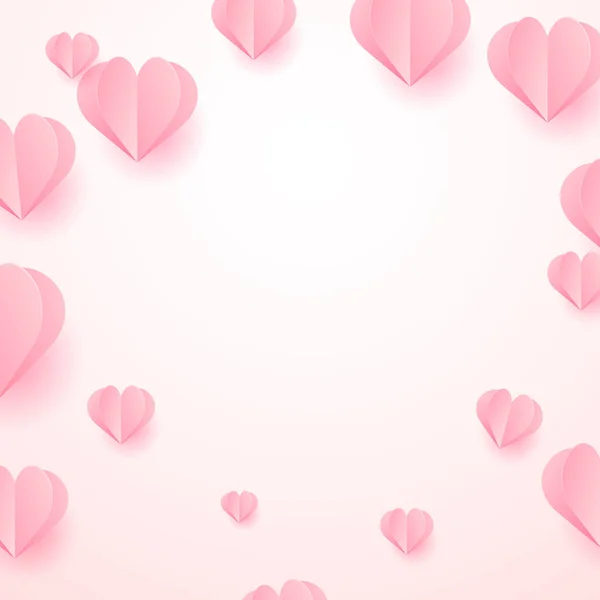 Fallande rosa papper hjärtan på vit bakgrund. Vektor — Stock vektor