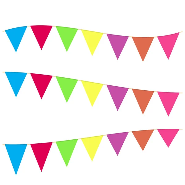 Buntings couleur pendaison réaliste drapeau guirlande mis de type différent pour célébrer les vacances. Vecteur — Image vectorielle