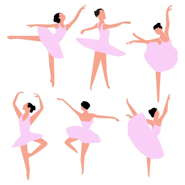 Ensemble de danseurs de ballet isolés sur blanc. Vecteur . — Image vectorielle