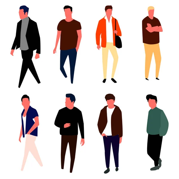 Kreslené mužské postavy. Muži v módních šatech. Vektorové. — Stockový vektor