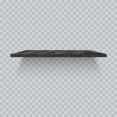 Şeffaf arka plan üzerinde siyah ahşap raf. Vektör.