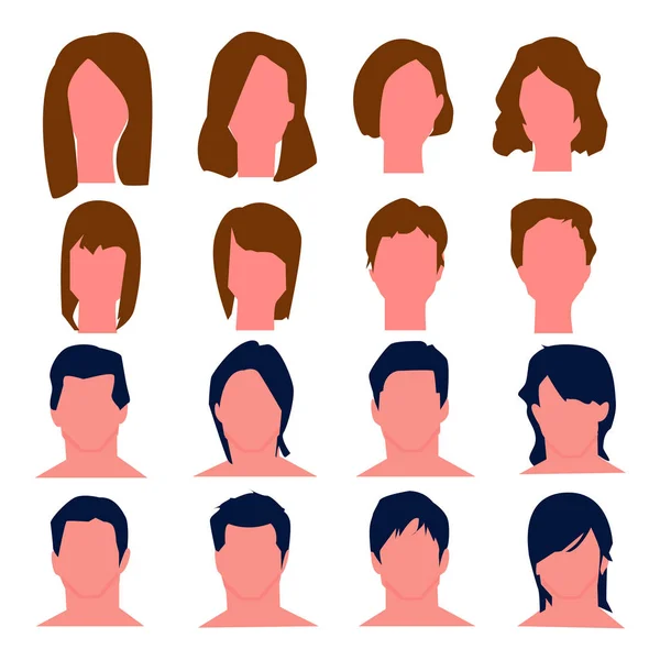 Όμορφες γυναίκες και άνδρες συλλογές στυλ μαλλιών. Διάνυσμα — Διανυσματικό Αρχείο