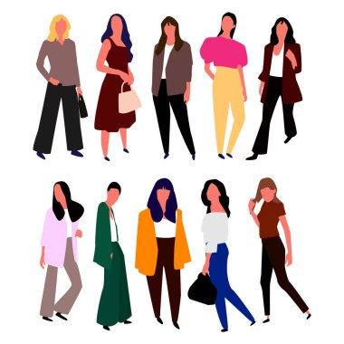 Güzel genç kadın moda giysileri. Vektör.