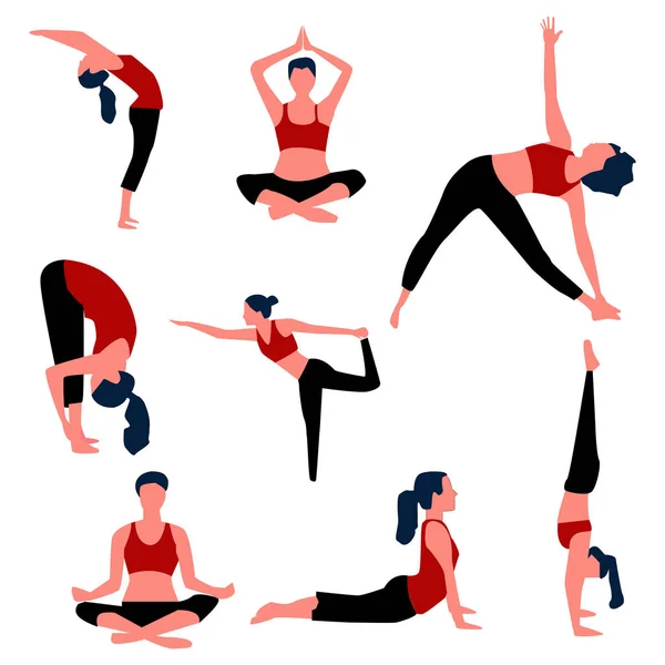 Ensemble d'aérobic et de postures de yoga. Vecteur . — Image vectorielle