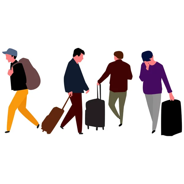 Set of tourists with luggage. Vector. — Stock Vector