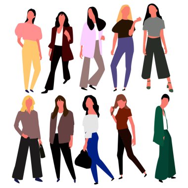 Güzel genç kadın moda giysileri. Vektör