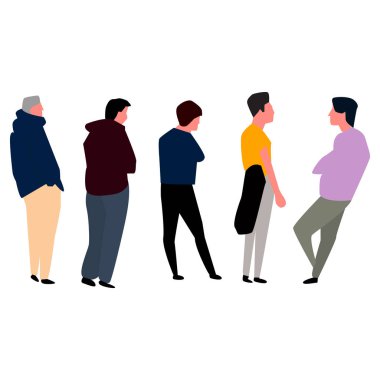 Çizgi film erkek karakterleri. Moda kıyafetli adamlar. Vektör