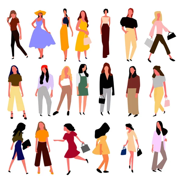 Hermosas mujeres jóvenes en ropa de moda. Vector — Archivo Imágenes Vectoriales