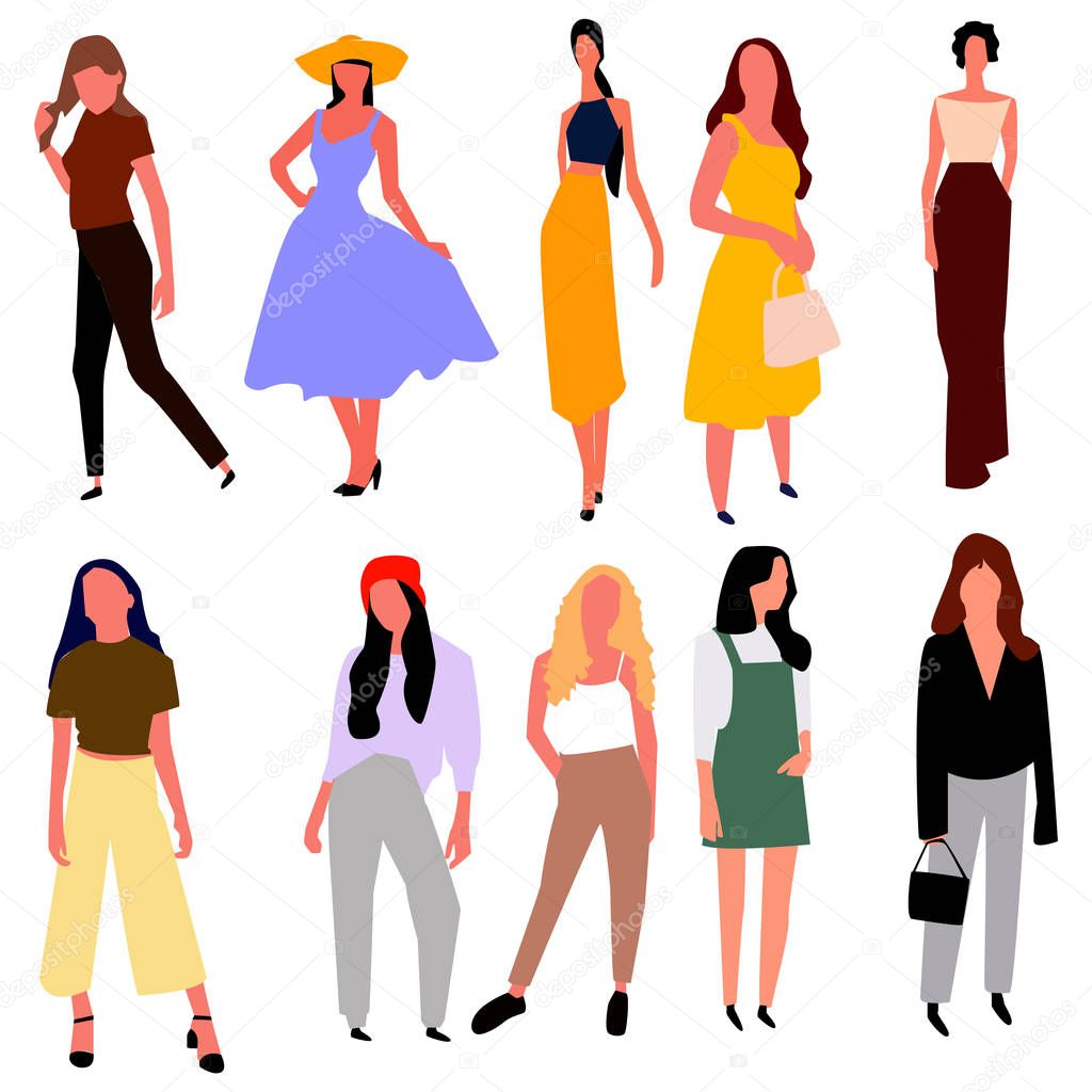 Beautiful young women in fashion clothes. Vector