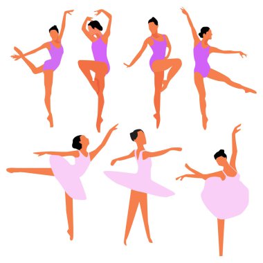 Beyaz üzerine izole edilmiş bale dansçıları seti. Vektör.